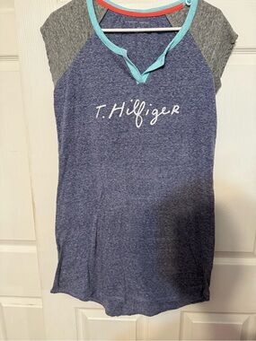 Tommy Hilfiger Heather Blue Tee with Coral & Mint Trim